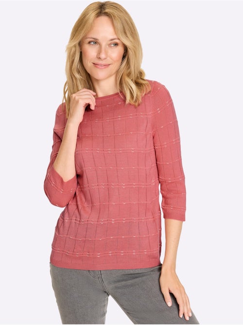 Pull à manches 3/4 avec motif à carreaux et finitions côtelées - Taille standard - Moda Vilona - Kiabi Pull à manches 3/4 avec motif à carreaux et finitions côtelées - Taille standard - Moda Vilona - Kiabi
