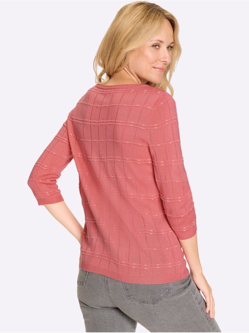 Pull à manches 3/4 avec motif à carreaux et finitions côtelées - Taille standard - Moda Vilona - Kiabi Pull à manches 3/4 avec motif à carreaux et finitions côtelées - Taille standard - Moda Vilona - Kiabi