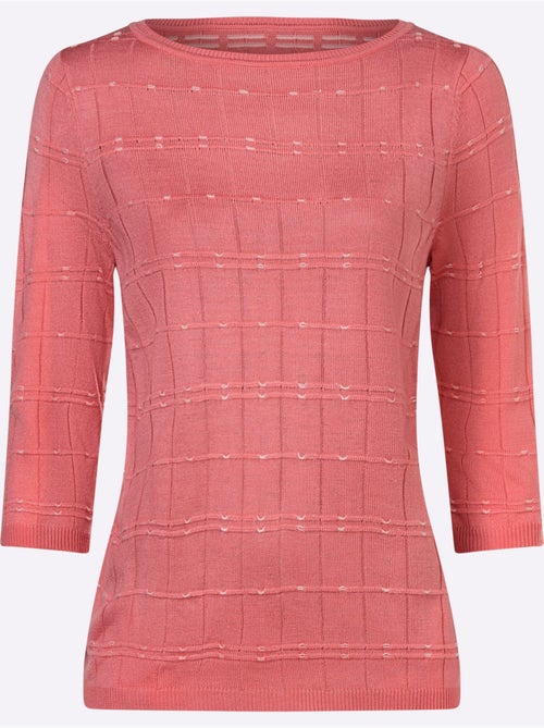 Pull à manches 3/4 avec motif à carreaux et finitions côtelées - Taille standard - Moda Vilona - Kiabi Pull à manches 3/4 avec motif à carreaux et finitions côtelées - Taille standard - Moda Vilona - Kiabi