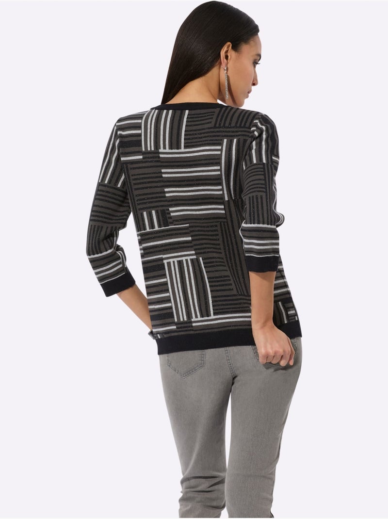 Pull à Manches 3/4 Avec Viscose (ecovero) - Taille Standard - helline Gris Noir - Kiabi