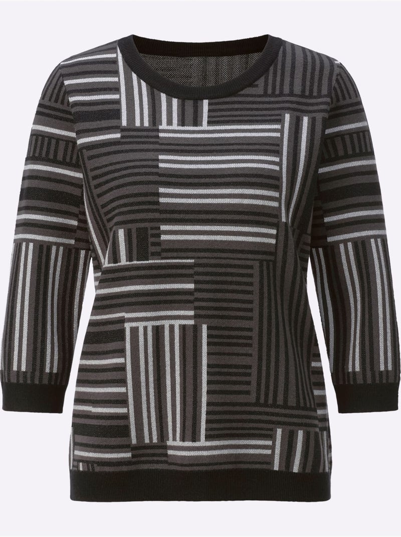 Pull à Manches 3/4 Avec Viscose (ecovero) - Taille Standard - helline Gris Noir - Kiabi