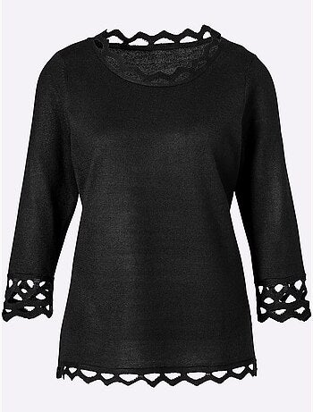 Pull à Manches 3/4 Bordure Perforée Filigrane - Taille Standard - Moda Vilona