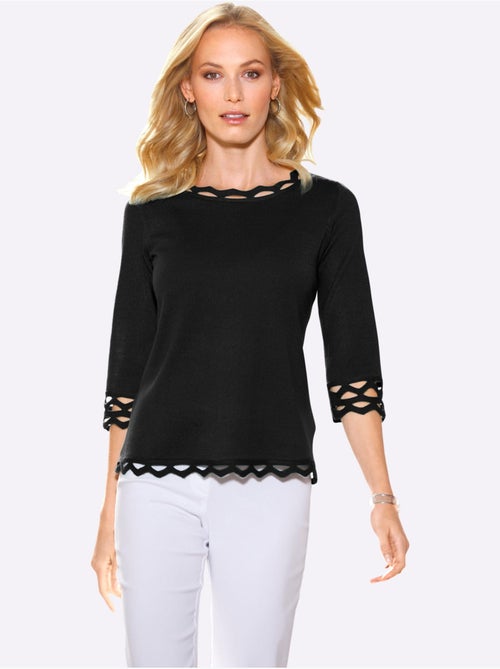 Pull à Manches 3/4 Bordure Perforée Filigrane - Taille Standard - Moda Vilona - Kiabi