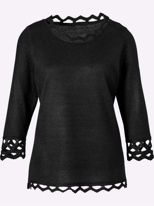 Pull à Manches 3/4 Bordure Perforée Filigrane - Taille Standard - Moda Vilona - Kiabi