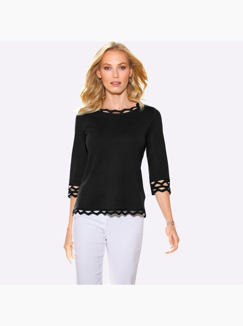 Pull à Manches 3/4 Bordure Perforée Filigrane - Taille Standard - Moda Vilona - Kiabi
