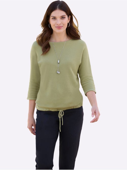 Pull à manches 3/4 coulisse et lien à nouer à la base - taille standard - moda vilona - Kiabi Pull à manches 3/4 coulisse et lien à nouer à la base - taille standard - moda vilona - Kiabi