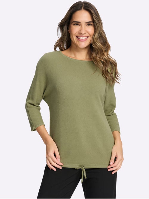 Pull à manches 3/4 coulisse et lien à nouer à la base - taille standard - moda vilona - Kiabi Pull à manches 3/4 coulisse et lien à nouer à la base - taille standard - moda vilona - Kiabi