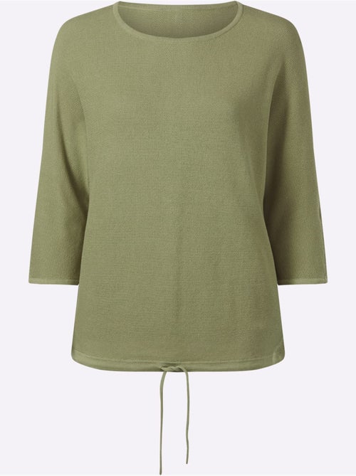 Pull à manches 3/4 coulisse et lien à nouer à la base - taille standard - moda vilona - Kiabi Pull à manches 3/4 coulisse et lien à nouer à la base - taille standard - moda vilona - Kiabi