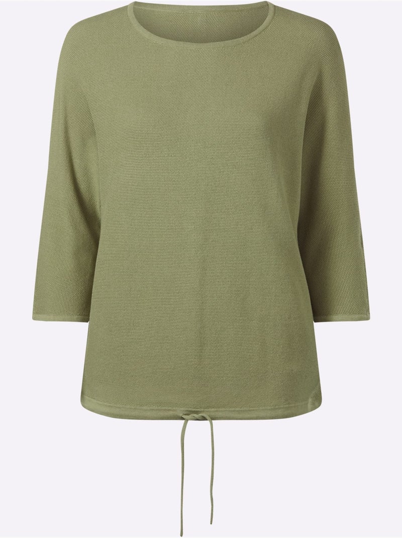 Pull à manches 3/4 coulisse et lien à nouer à la base - taille standard - moda vilona Bleu Vert Gris - Kiabi
