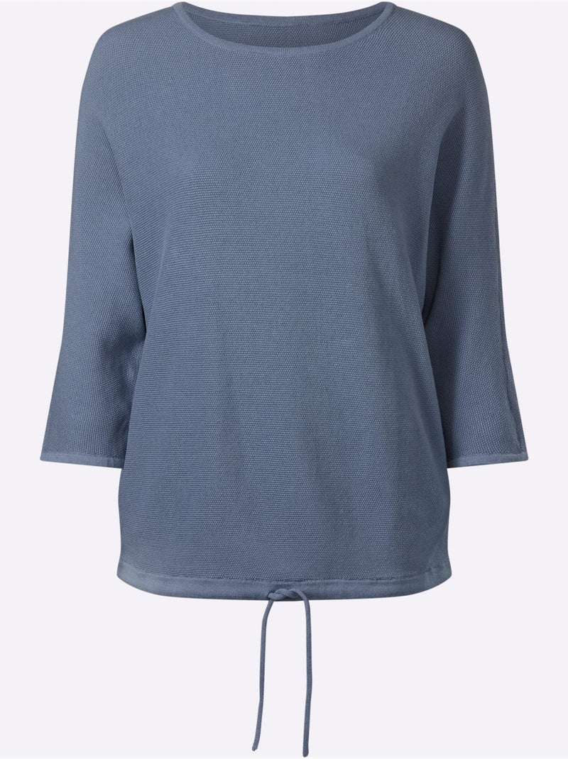 Pull à manches 3/4 coulisse et lien à nouer à la base - taille standard - moda vilona Gris tourterelle - Kiabi