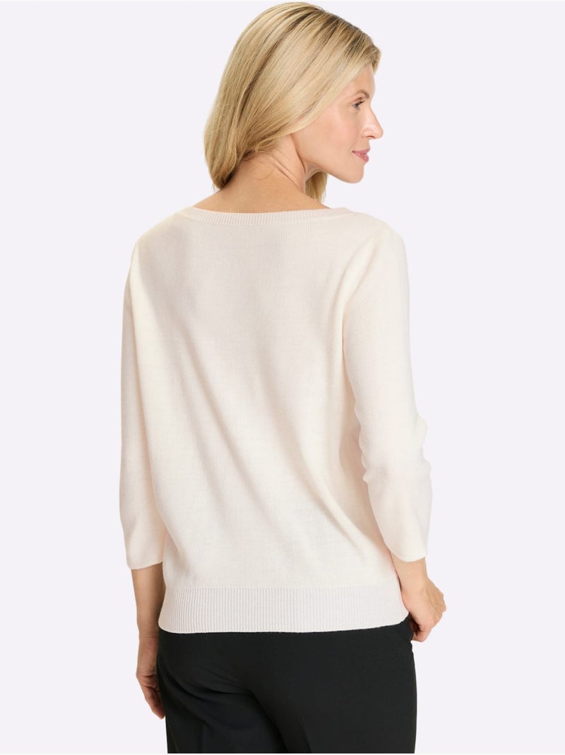 Pull à Manches 3/4 Découpes Raffinées - Taille Standard - Moda Vilona Ecru - Kiabi