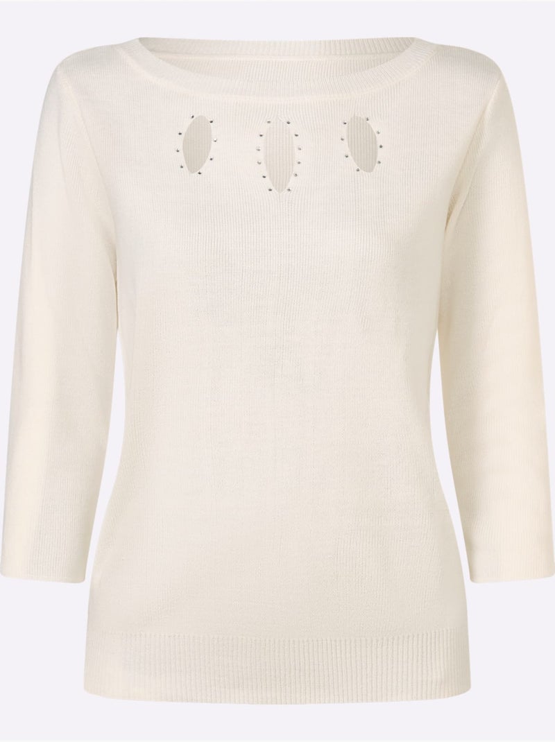 Pull à Manches 3/4 Découpes Raffinées - Taille Standard - Moda Vilona Ecru - Kiabi