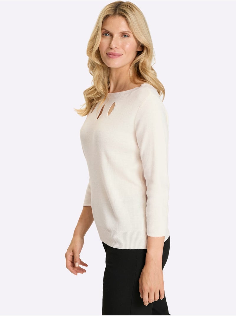 Pull à Manches 3/4 Découpes Raffinées - Taille Standard - Moda Vilona Ecru - Kiabi