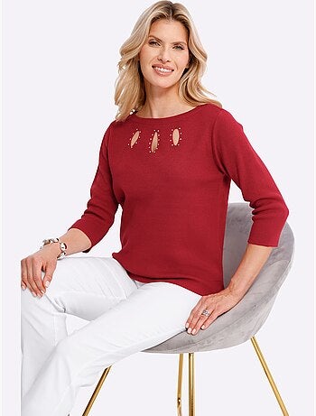 Pull à Manches 3/4 Découpes Raffinées - Taille Standard - Moda Vilona
