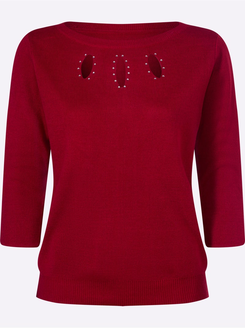 Pull à Manches 3/4 Découpes Raffinées - Taille Standard - Moda Vilona Rouge - Kiabi