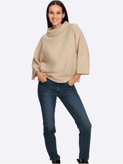Pull à manches 3/4 en maille douce avec col à revers - Taille standard - Helline - Kiabi