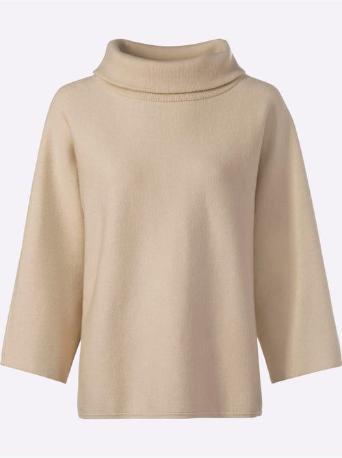 Pull à manches 3/4 en maille douce avec col à revers - Taille standard - Helline - Kiabi