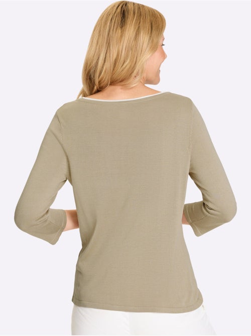 Pull à manches 3/4 en viscose à encolure U avec finition contrastée - Taille standard - Moda Vilona - Kiabi Pull à manches 3/4 en viscose à encolure U avec finition contrastée - Taille standard - Moda Vilona - Kiabi