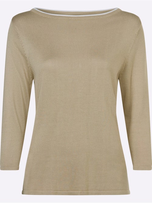 Pull à manches 3/4 en viscose à encolure U avec finition contrastée - Taille standard - Moda Vilona - Kiabi Pull à manches 3/4 en viscose à encolure U avec finition contrastée - Taille standard - Moda Vilona - Kiabi
