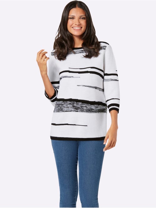 Pull à Manches 3/4 Encolure En U Contrastée - Taille Standard - Moda Vilona - Kiabi