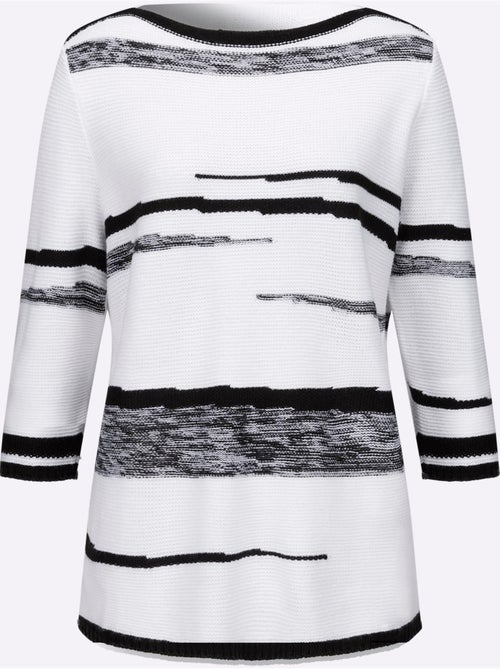 Pull à Manches 3/4 Encolure En U Contrastée - Taille Standard - Moda Vilona - Kiabi