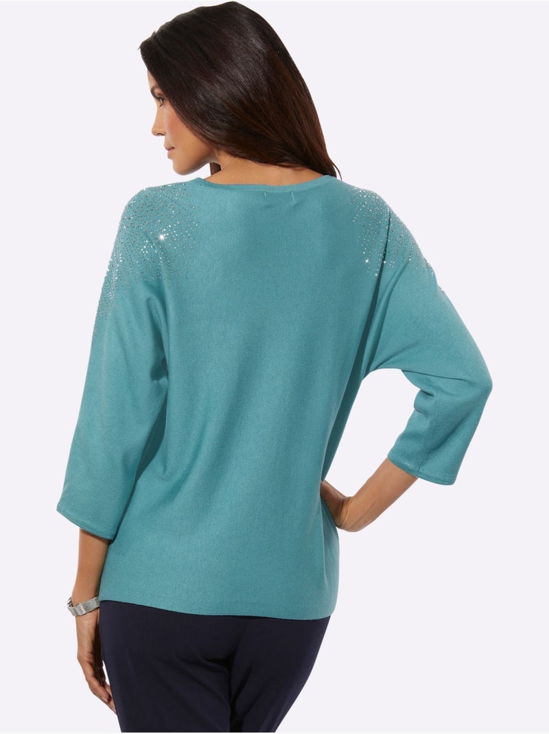 Pull à Manches 3/4 Encolure En U Féminine - Taille Standard - Helline Bleu encre - Kiabi