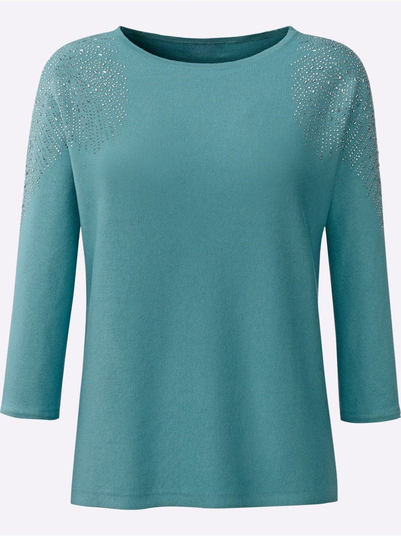 Pull à Manches 3/4 Encolure En U Féminine - Taille Standard - Helline Bleu encre - Kiabi