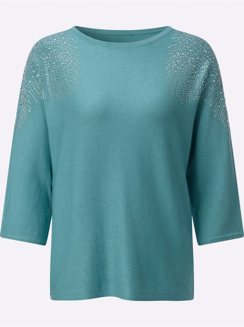Pull à Manches 3/4 Encolure En U Féminine - Taille Standard - Helline Bleu encre - Kiabi