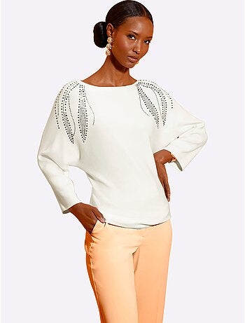 Pull à Manches 3/4 Encolure En U Féminine - Taille Standard - helline