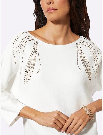 Pull à Manches 3/4 Encolure En U Féminine - Taille Standard - helline