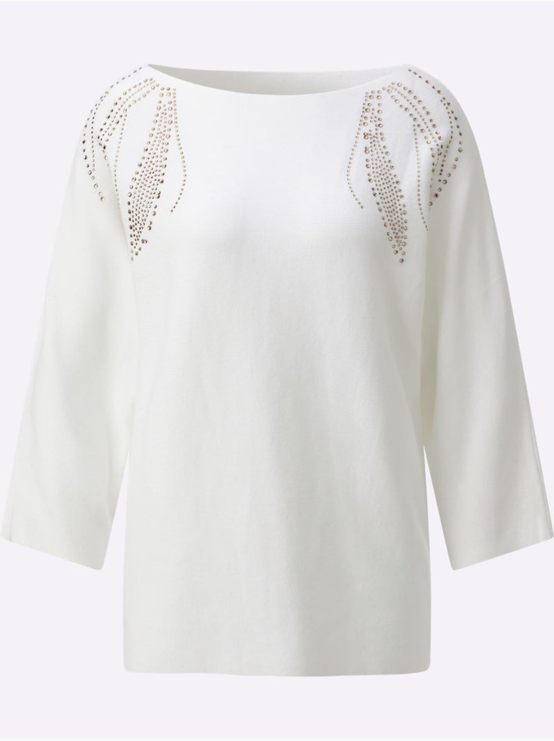 Pull à Manches 3/4 Encolure En U Féminine - Taille Standard - Helline Ecru - Kiabi