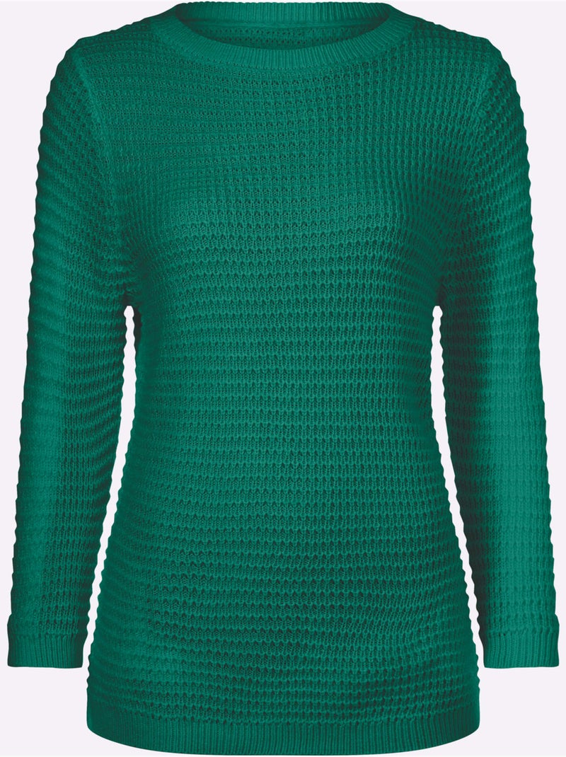 Pull à Manches 3/4 Finitions Côtelées - Taille Standard - Moda Vilona Vert émeraude - Kiabi