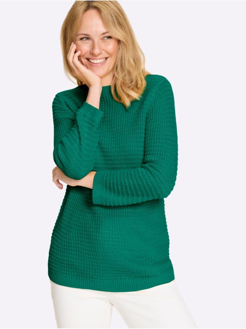 Pull à Manches 3/4 Finitions Côtelées - Taille Standard - Moda Vilona - Kiabi