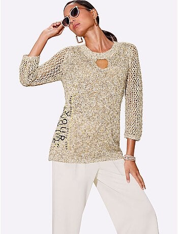 Pull à Manches 3/4 Joli Mélange De Fils - Taille Standard - Helline