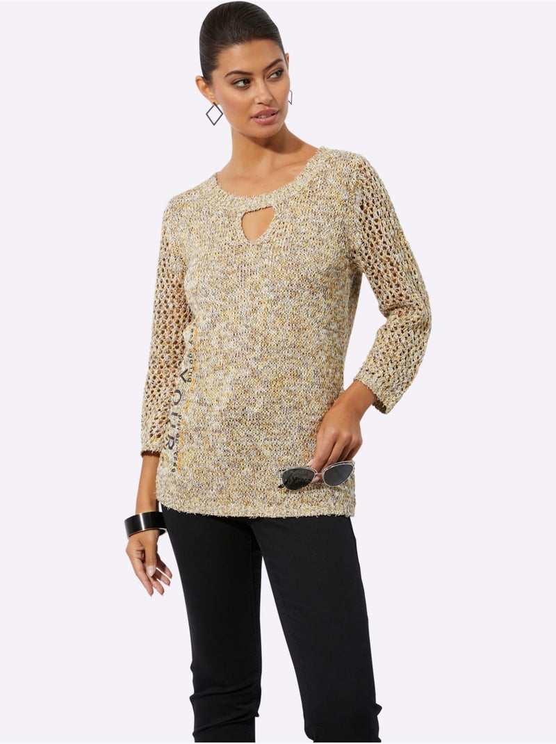 Pull à Manches 3/4 Joli Mélange De Fils - Taille Standard - Helline Jaune - Kiabi