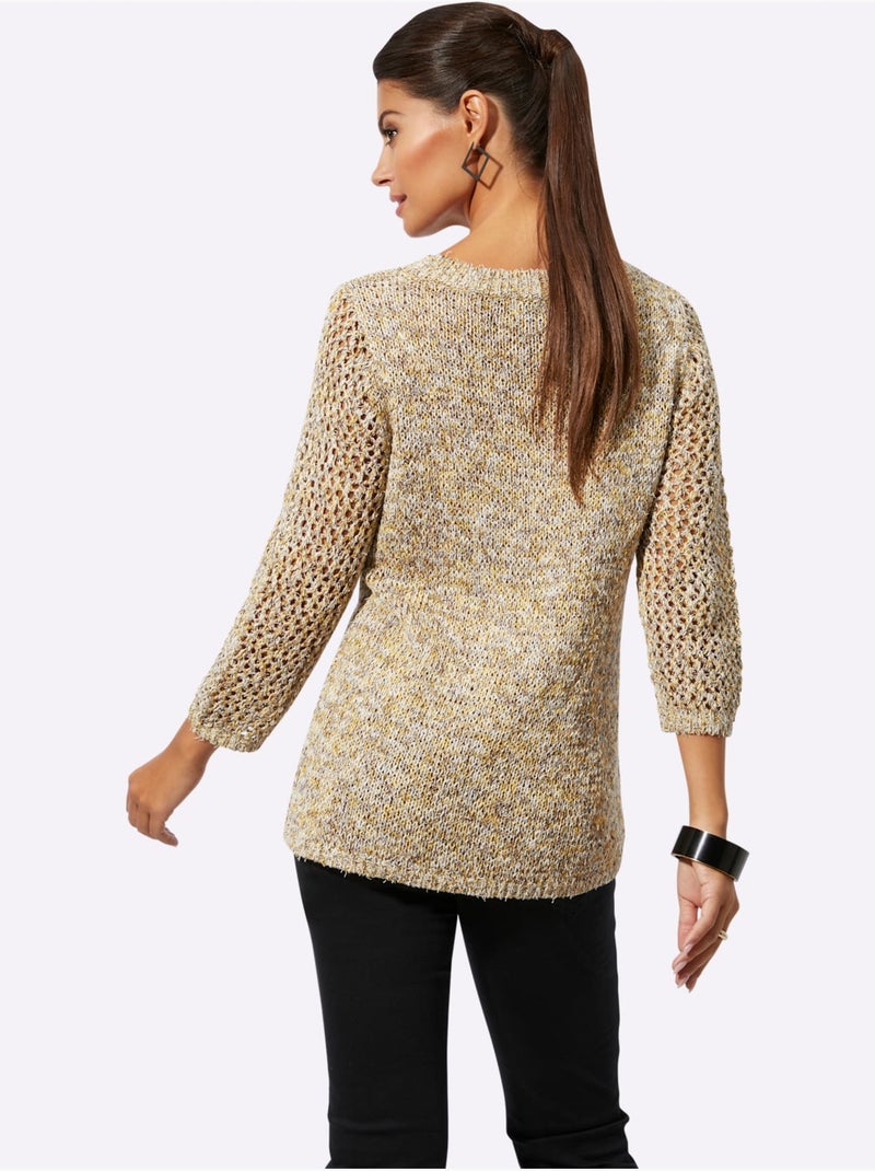Pull à Manches 3/4 Joli Mélange De Fils - Taille Standard - Helline Jaune - Kiabi