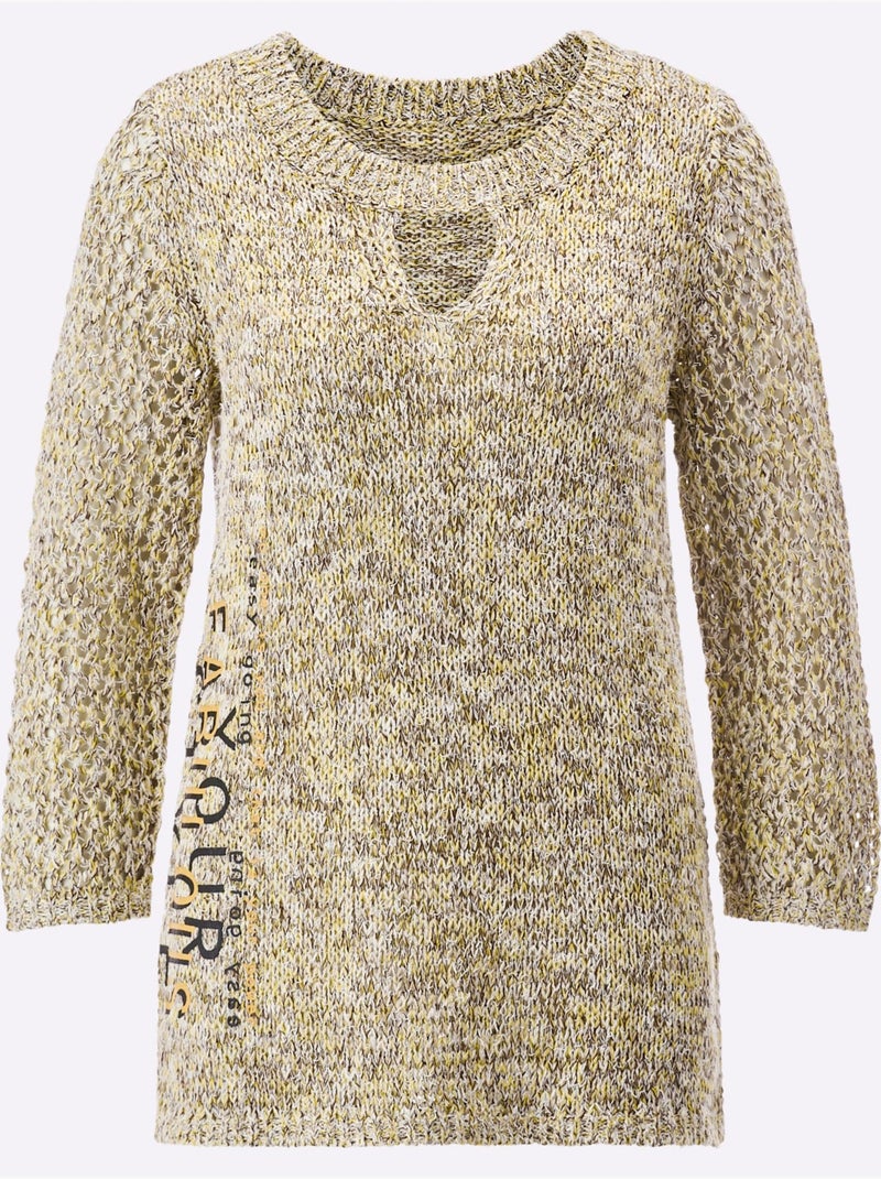 Pull à Manches 3/4 Joli Mélange De Fils - Taille Standard - Helline Jaune - Kiabi