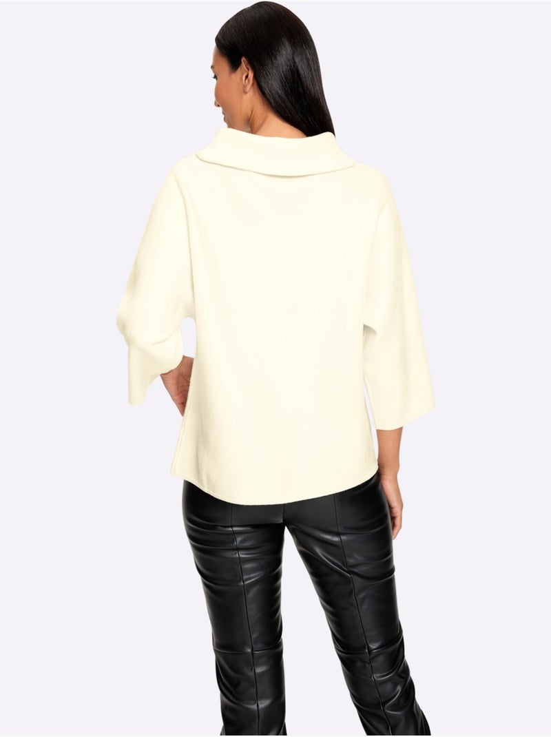 Pull à manches 3/4 large col à revers - taille standard - helline Ecru - Kiabi