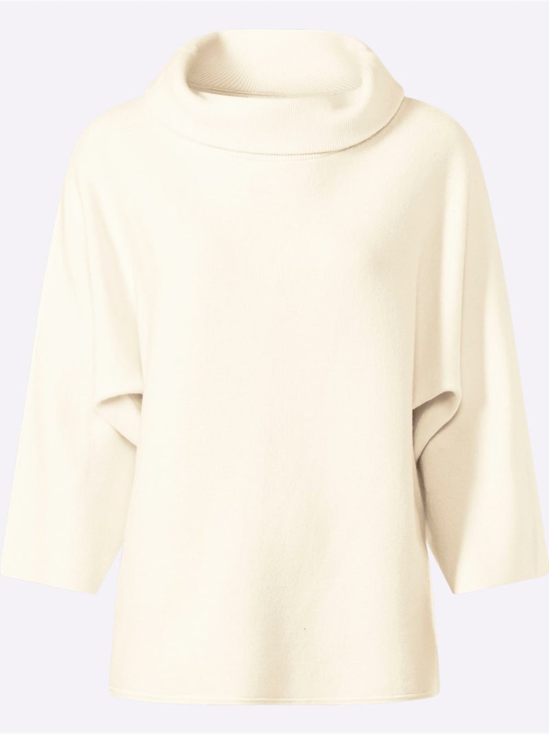 Pull à manches 3/4 large col à revers - taille standard - helline Ecru - Kiabi