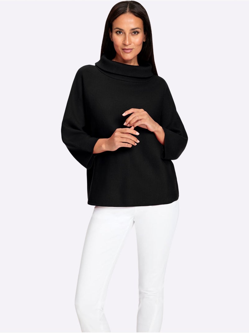 Pull à Manches 3/4 Large Col à Revers - Taille Standard - Helline Noir - Kiabi