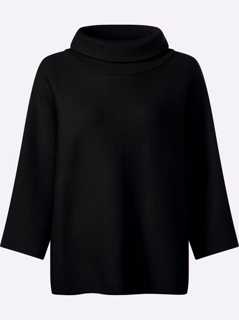 Pull à Manches 3/4 Large Col à Revers - Taille Standard - Helline Noir - Kiabi