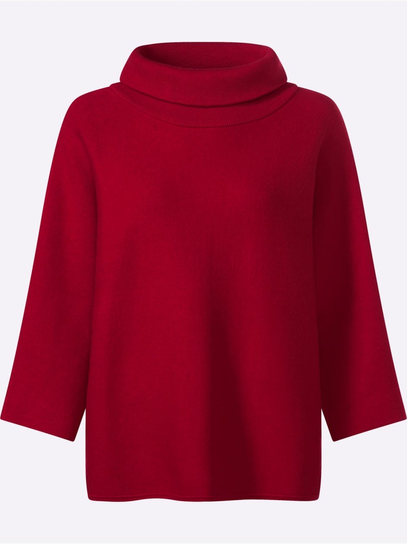 Pull à Manches 3/4 Large Col à Revers - Taille Standard - Helline Rouge - Kiabi