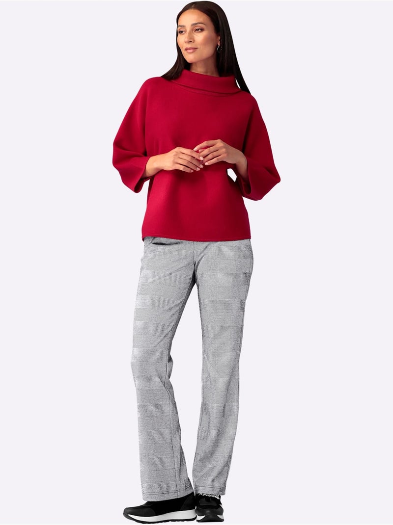 Pull à Manches 3/4 Large Col à Revers - Taille Standard - Helline Rouge - Kiabi