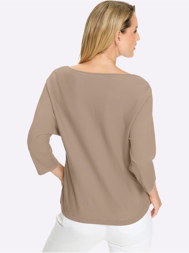 Pull à manches 3/4 manches chauve-souris 3/4 - taille standard - helline Beige - Kiabi