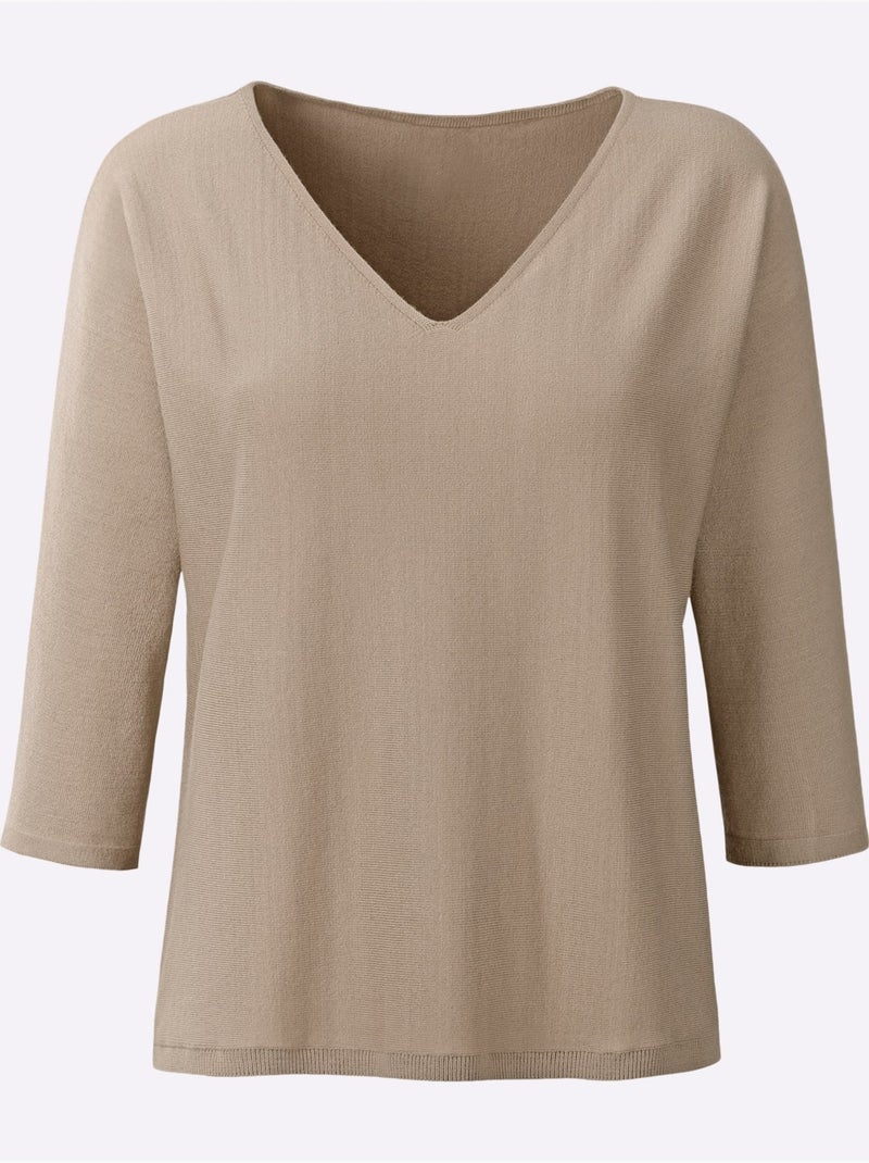 Pull à manches 3/4 manches chauve-souris 3/4 - taille standard - helline Beige - Kiabi