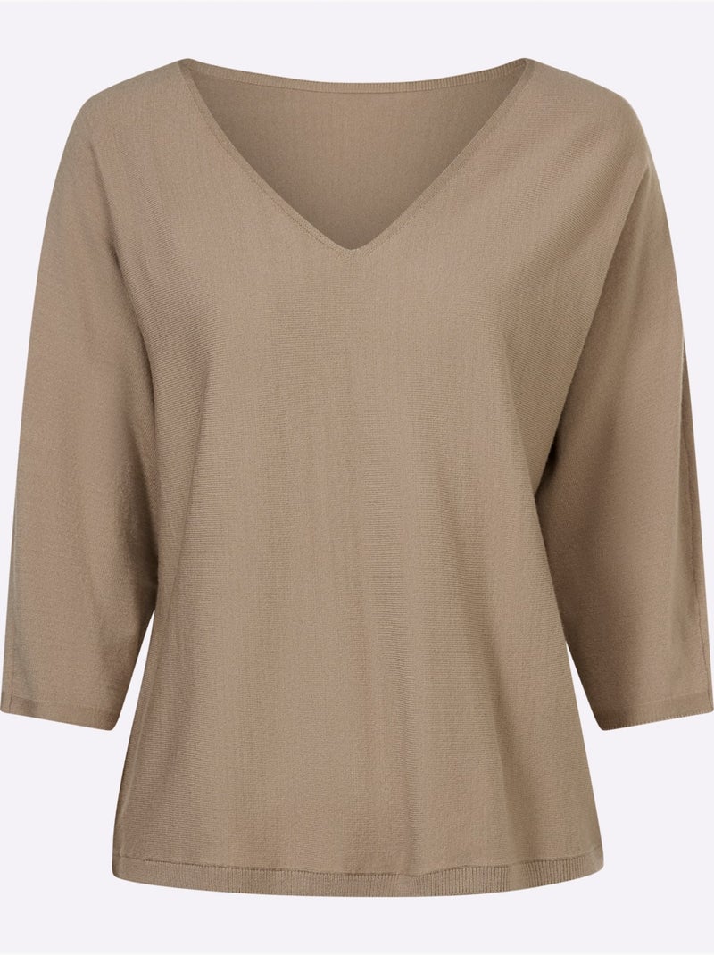 Pull à manches 3/4 manches chauve-souris 3/4 - taille standard - helline Beige - Kiabi