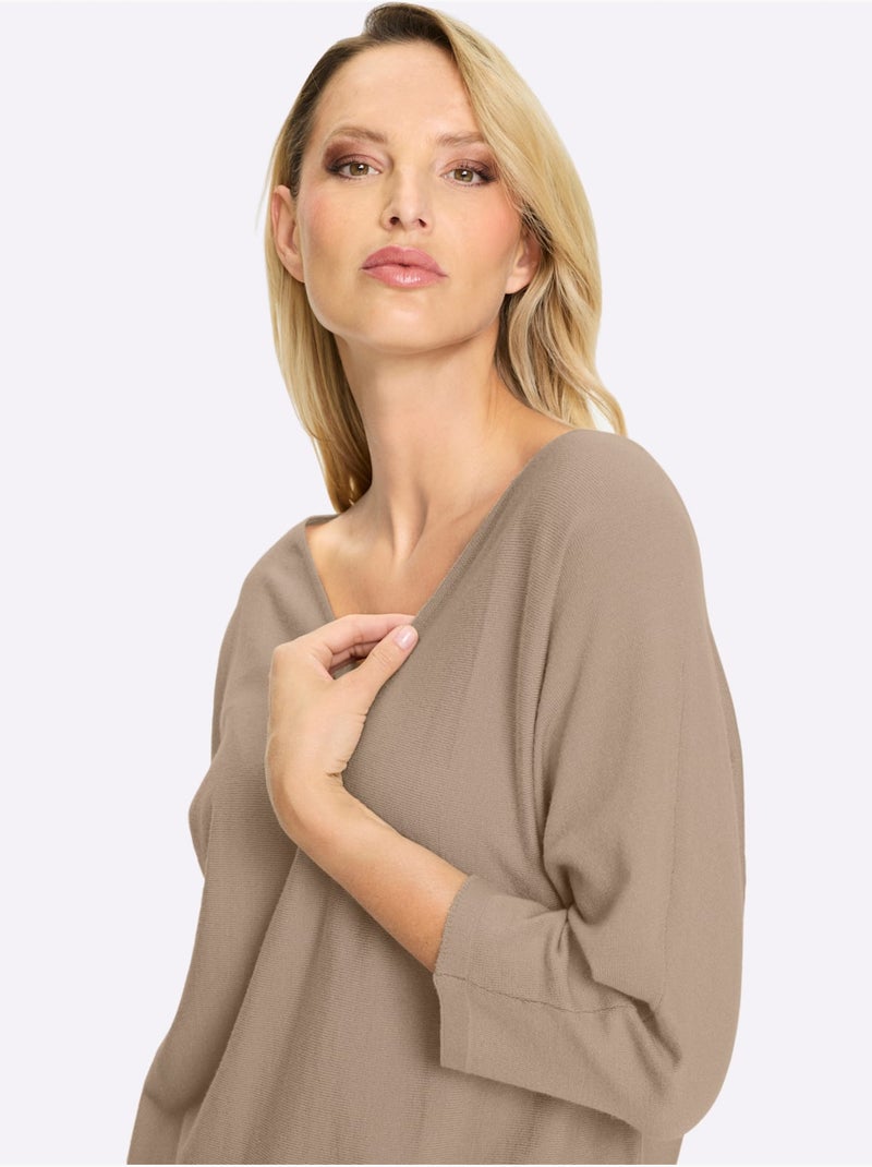 Pull à manches 3/4 manches chauve-souris 3/4 - taille standard - helline Beige - Kiabi