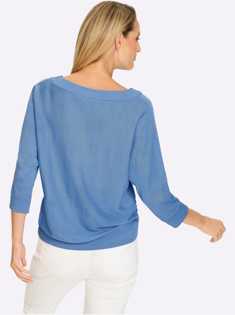 Pull à Manches 3/4 Manches Chauve-souris 3/4 - Taille Standard - helline Bleu ciel - Kiabi