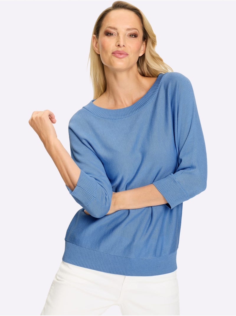 Pull à Manches 3/4 Manches Chauve-souris 3/4 - Taille Standard - helline Bleu ciel - Kiabi