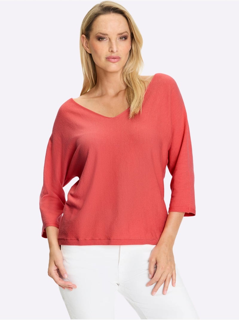 Pull à manches 3/4 manches chauve-souris 3/4 - taille standard - helline Corail - Kiabi